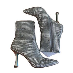 Betsey Johnson Jana Rhinestone High Heeled Ankle Boots With Tiffany Blue Bottom